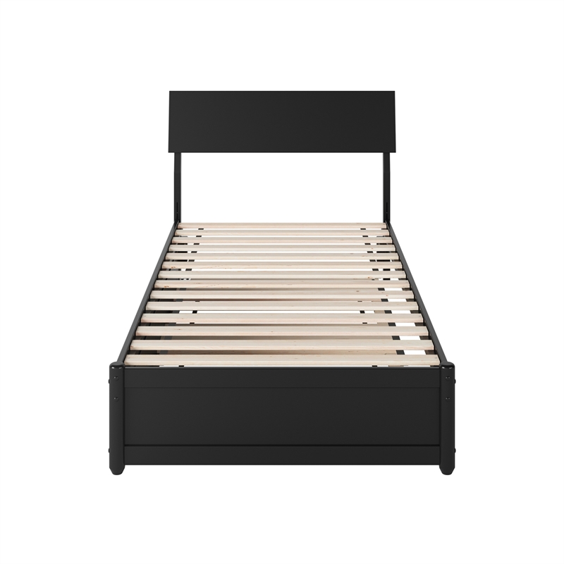 Norla Twin XL Wood Platform Bed with Footboard and Twin XL Trundle in Black