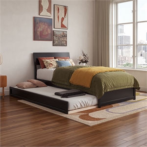 Norla Twin XL Wood Platform Bed with Footboard and Twin XL Trundle in Black
