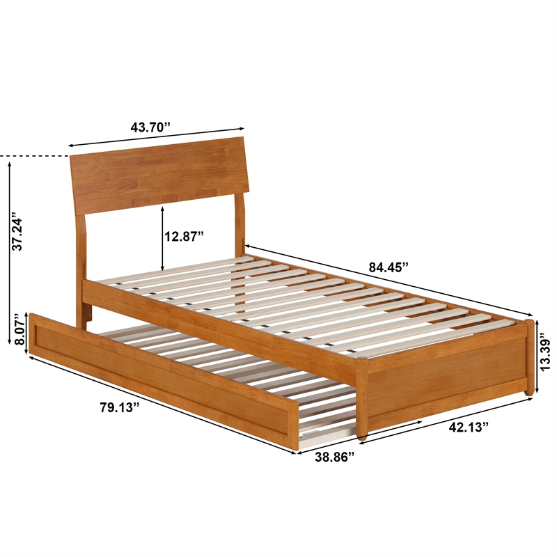 Norla Twin XL Wood Platform Bed w/ Footboard and Twin XL Trundle in Light Toffee