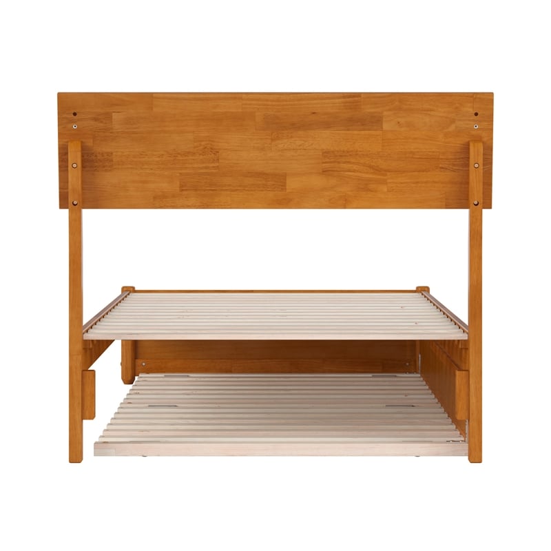 Norla Twin XL Wood Platform Bed w/ Footboard and Twin XL Trundle in Light Toffee