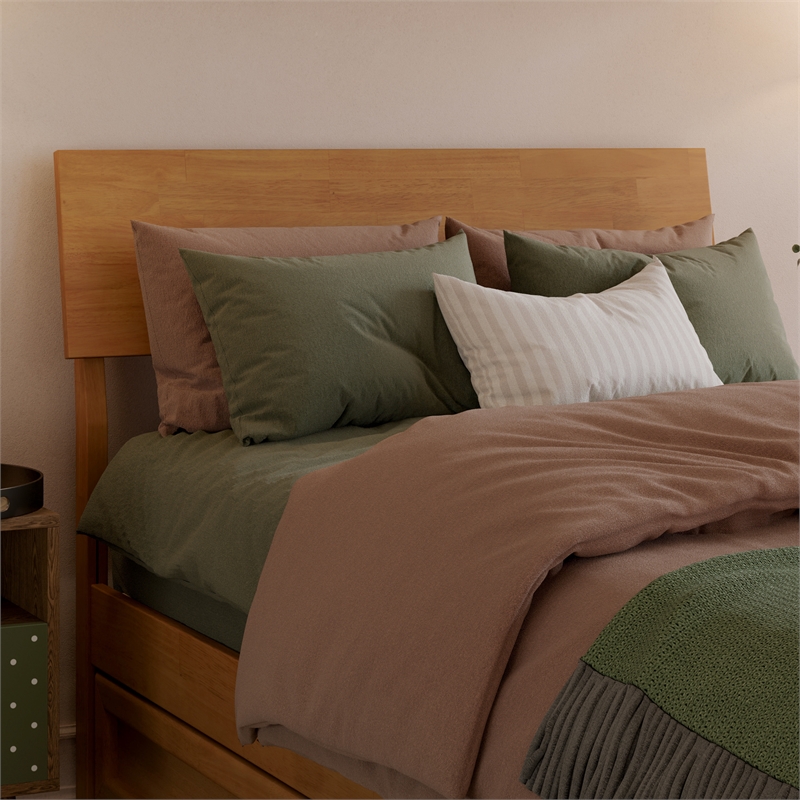 Norla Twin XL Wood Platform Bed w/ Footboard and Twin XL Trundle in Light Toffee