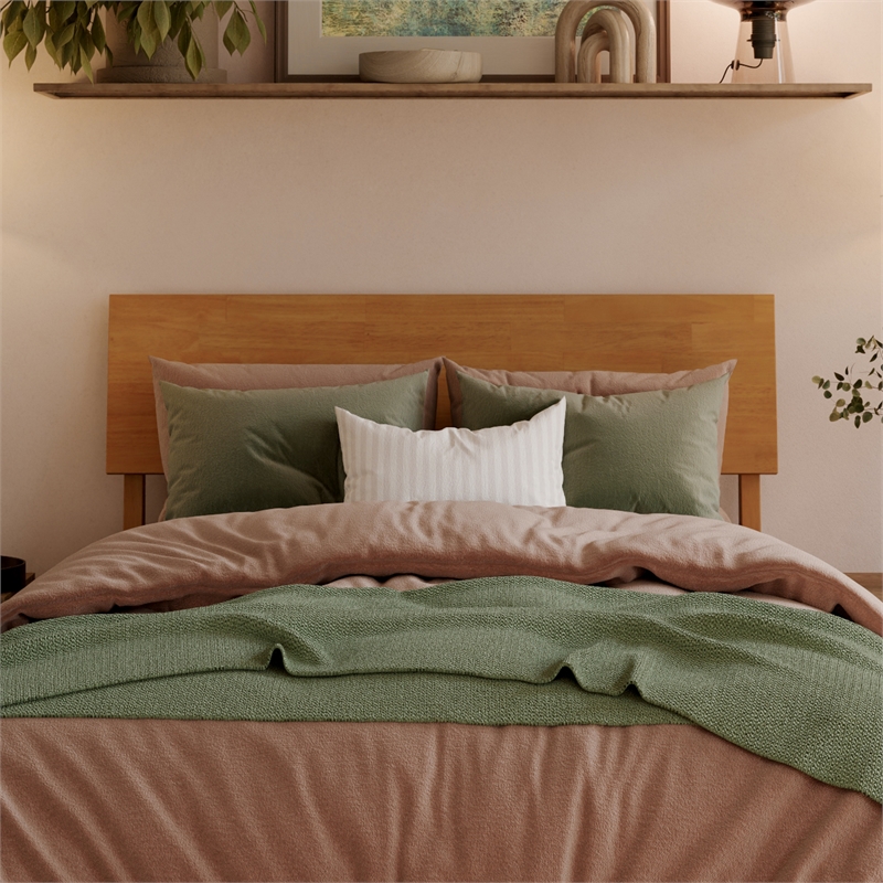 Norla Twin XL Wood Platform Bed w/ Footboard and Twin XL Trundle in Light Toffee