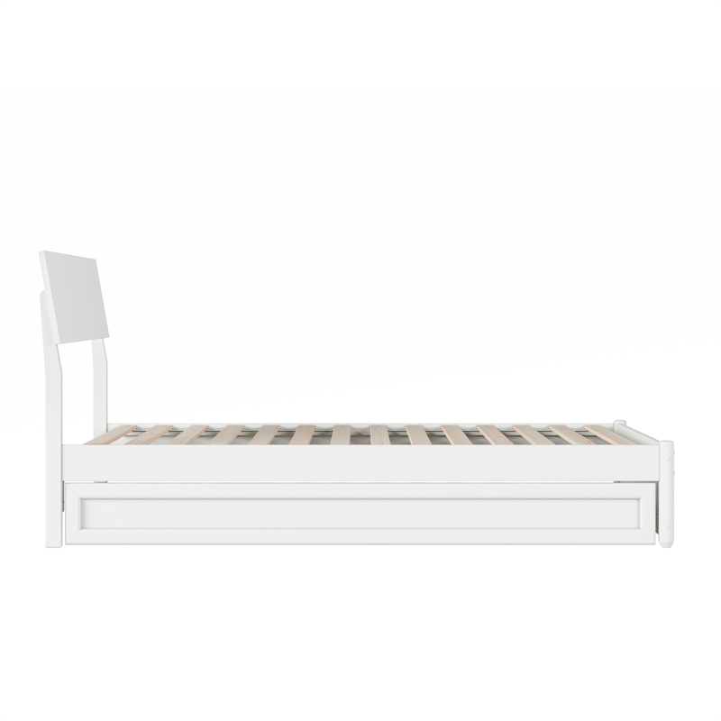 Norla Twin Wood Platform Bed with Footboard and Twin Trundle in White
