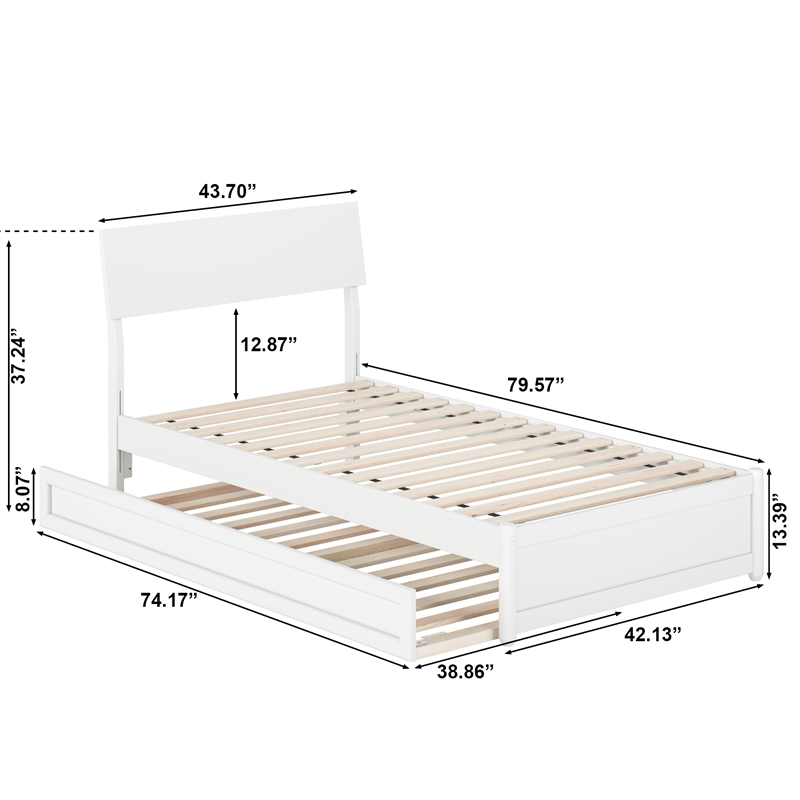 Norla Twin Wood Platform Bed with Footboard and Twin Trundle in White