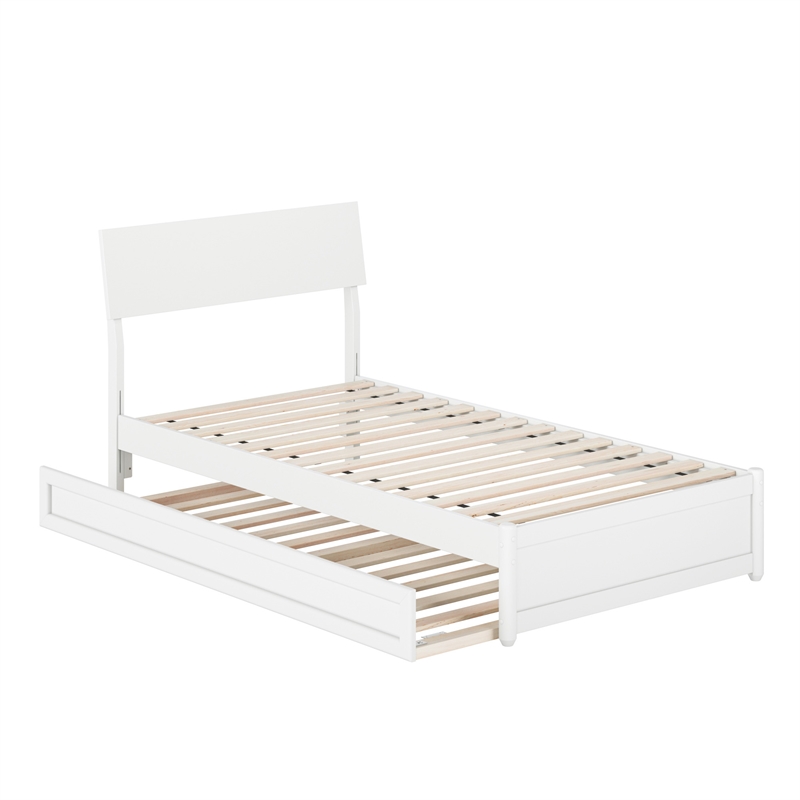 Norla Twin Wood Platform Bed with Footboard and Twin Trundle in White