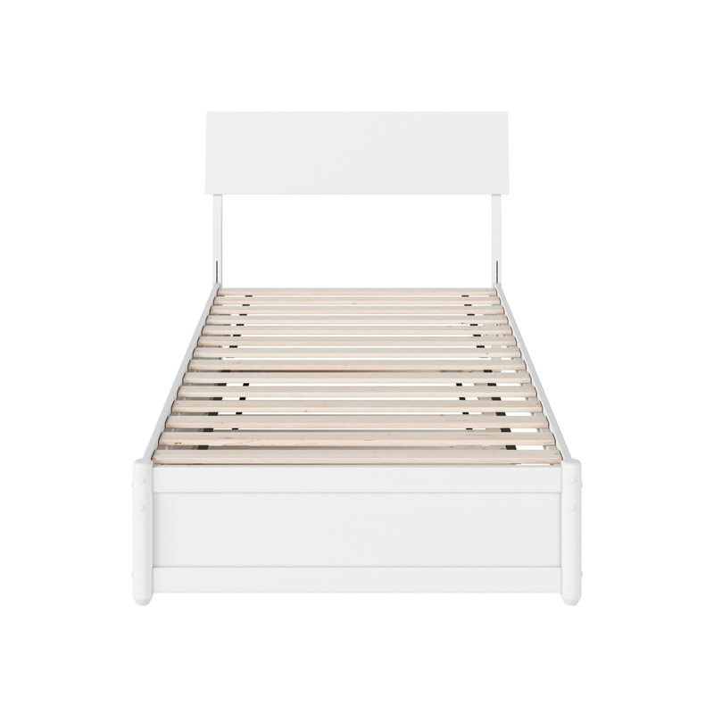 Norla Twin Wood Platform Bed with Footboard and Twin Trundle in White