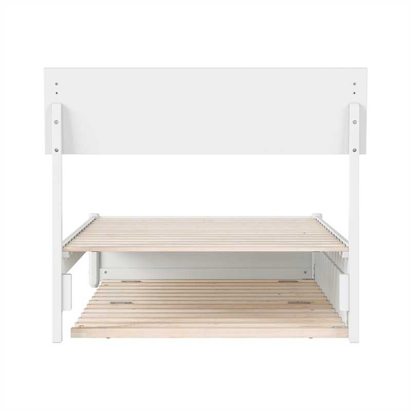 Norla Twin Wood Platform Bed with Footboard and Twin Trundle in White