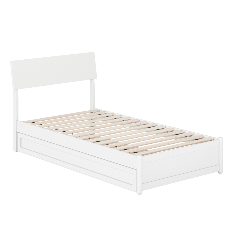 Norla Twin Wood Platform Bed with Footboard and Twin Trundle in White