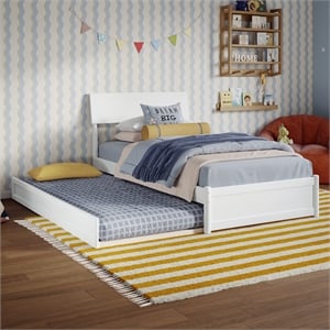 Norla Twin Wood Platform Bed with Footboard and Twin Trundle in White