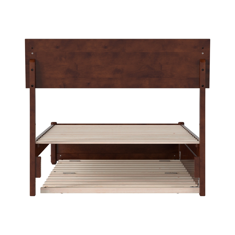 Norla Twin Wood Platform Bed with Footboard and Twin Trundle in Walnut