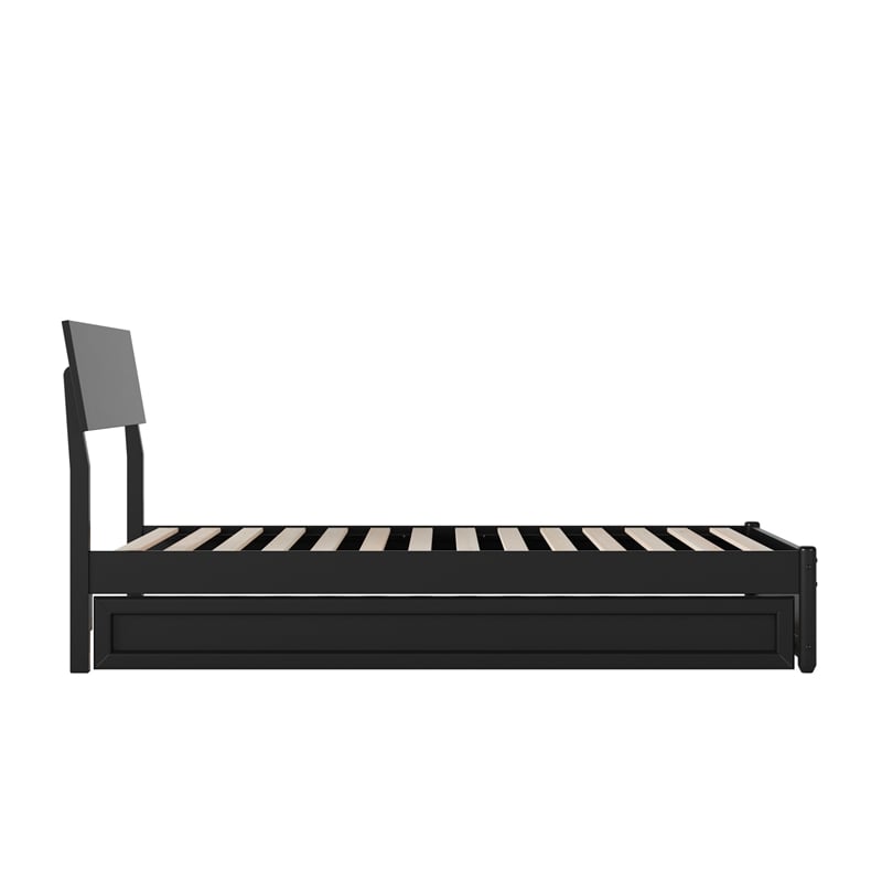Norla Twin Wood Platform Bed with Footboard and Twin Trundle in Black