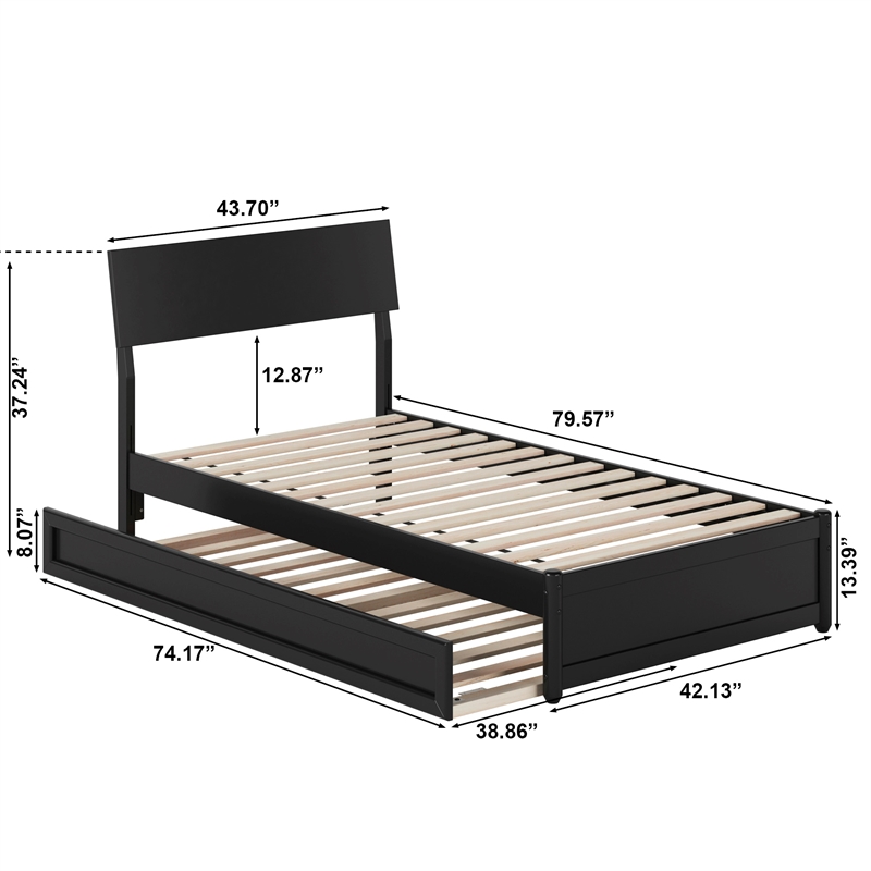 Norla Twin Wood Platform Bed with Footboard and Twin Trundle in Black