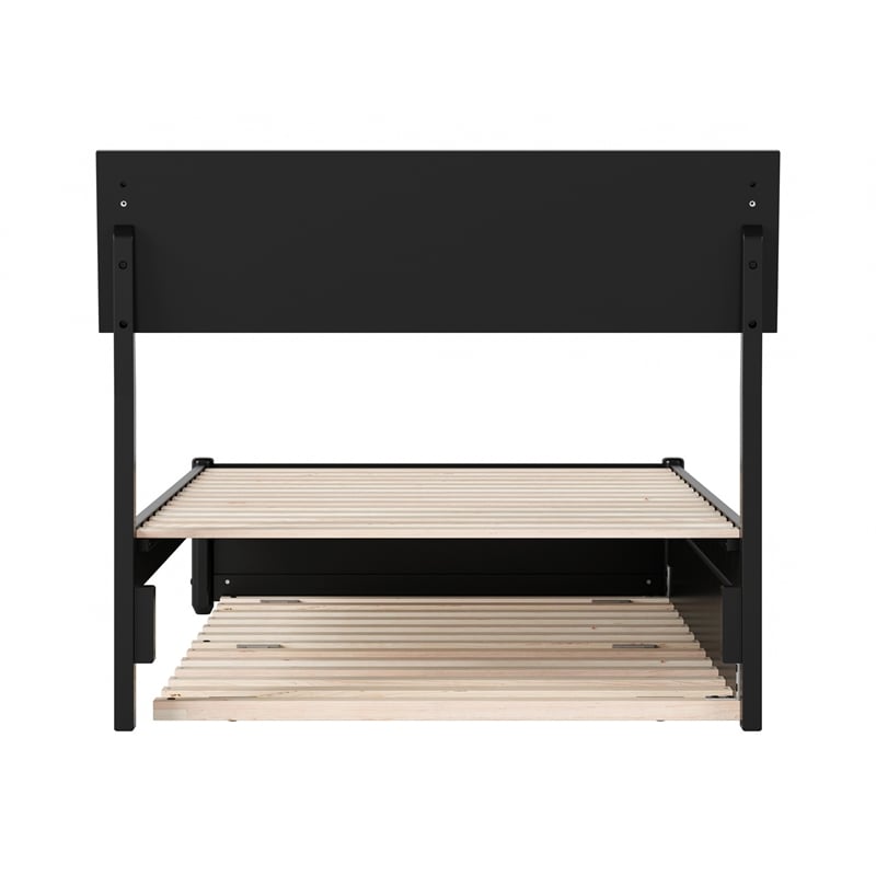 Norla Twin Wood Platform Bed with Footboard and Twin Trundle in Black