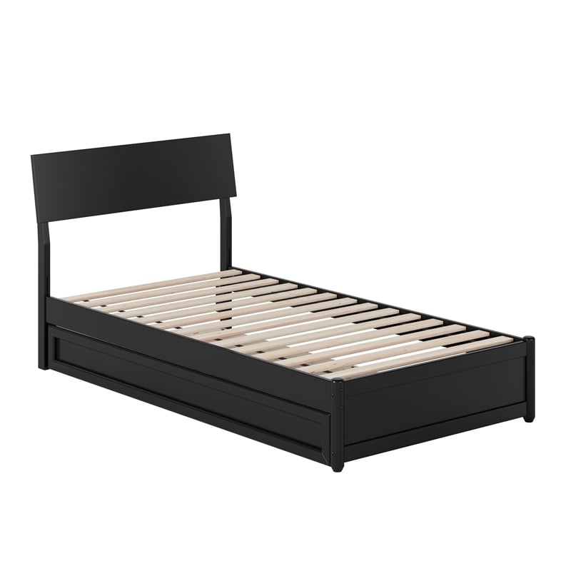 Norla Twin Wood Platform Bed with Footboard and Twin Trundle in Black