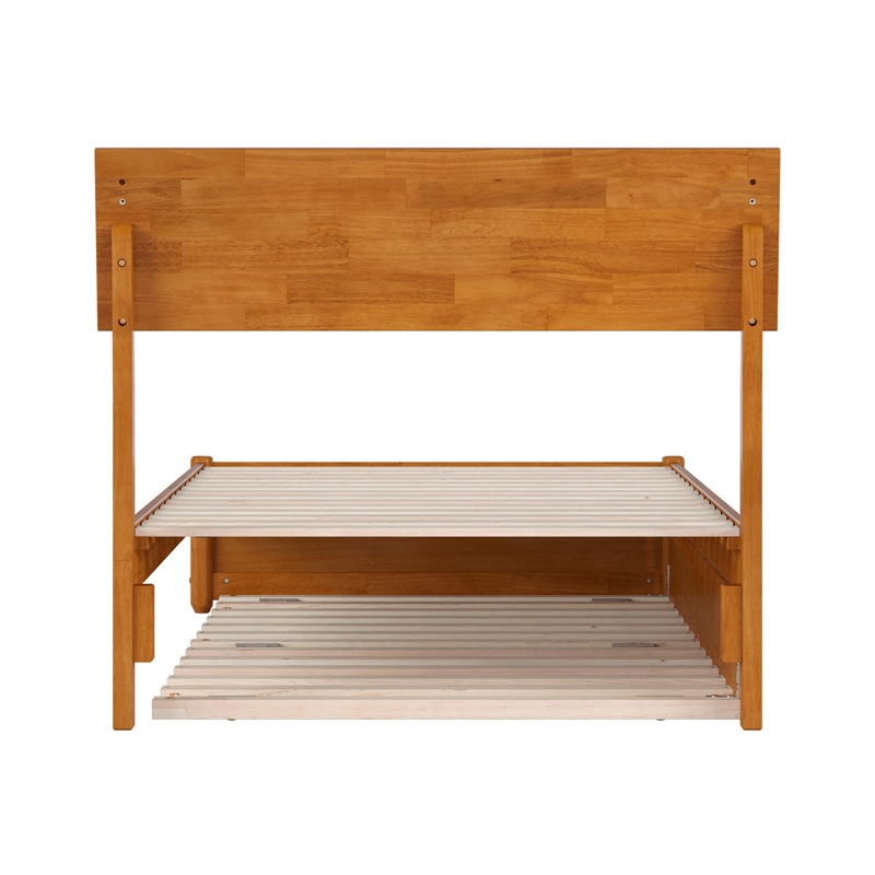 Norla Twin Wood Platform Bed with Footboard and Twin Trundle in Light Toffee