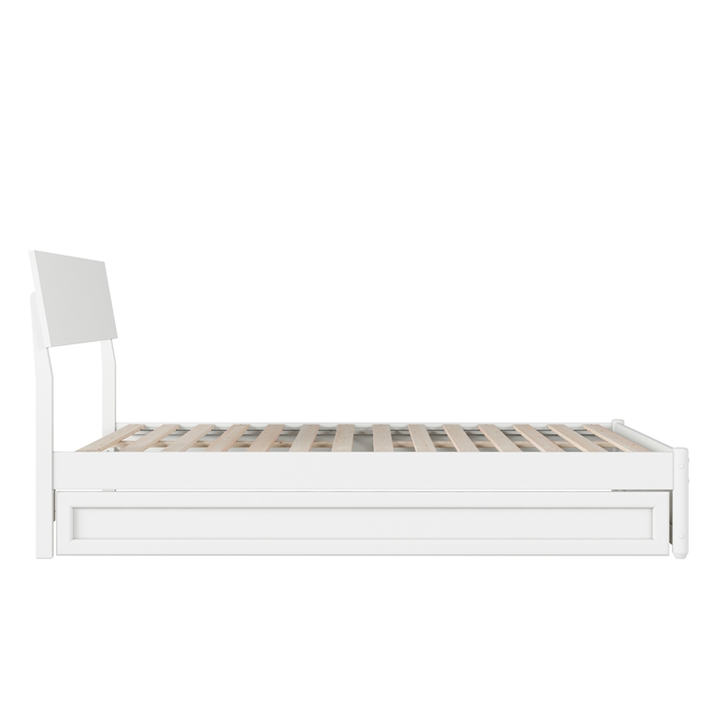 Norla Full Wood Platform Bed with Footboard and Twin Trundle in White