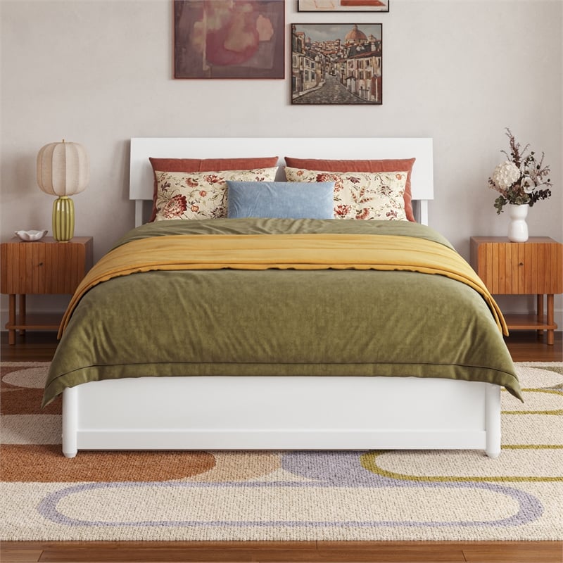 Norla Full Wood Platform Bed with Footboard and Twin Trundle in White