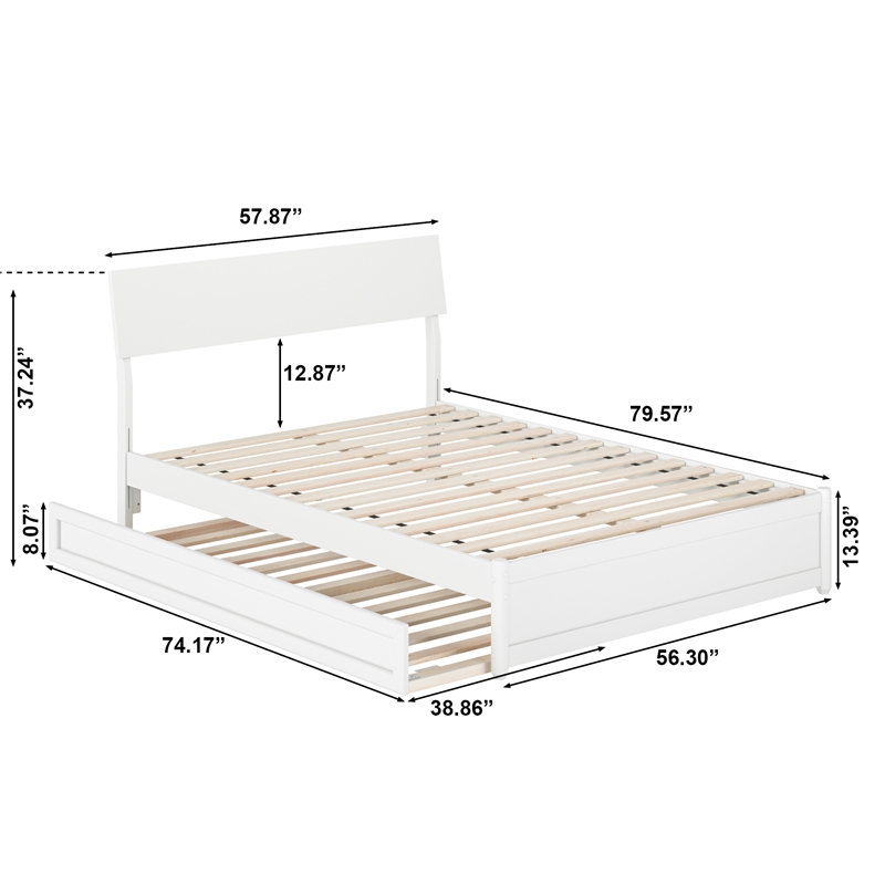 Norla Full Wood Platform Bed with Footboard and Twin Trundle in White