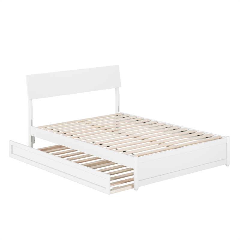 Norla Full Wood Platform Bed with Footboard and Twin Trundle in White