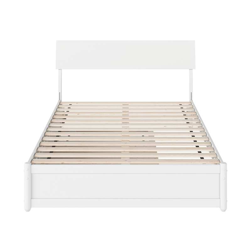 Norla Full Wood Platform Bed with Footboard and Twin Trundle in White