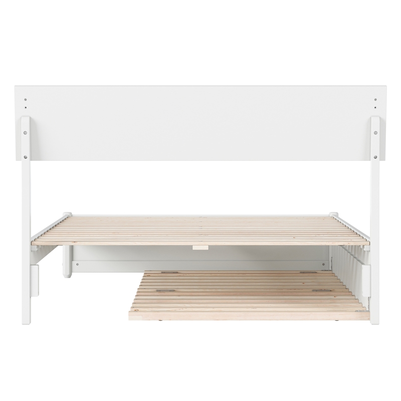 Norla Full Wood Platform Bed with Footboard and Twin Trundle in White