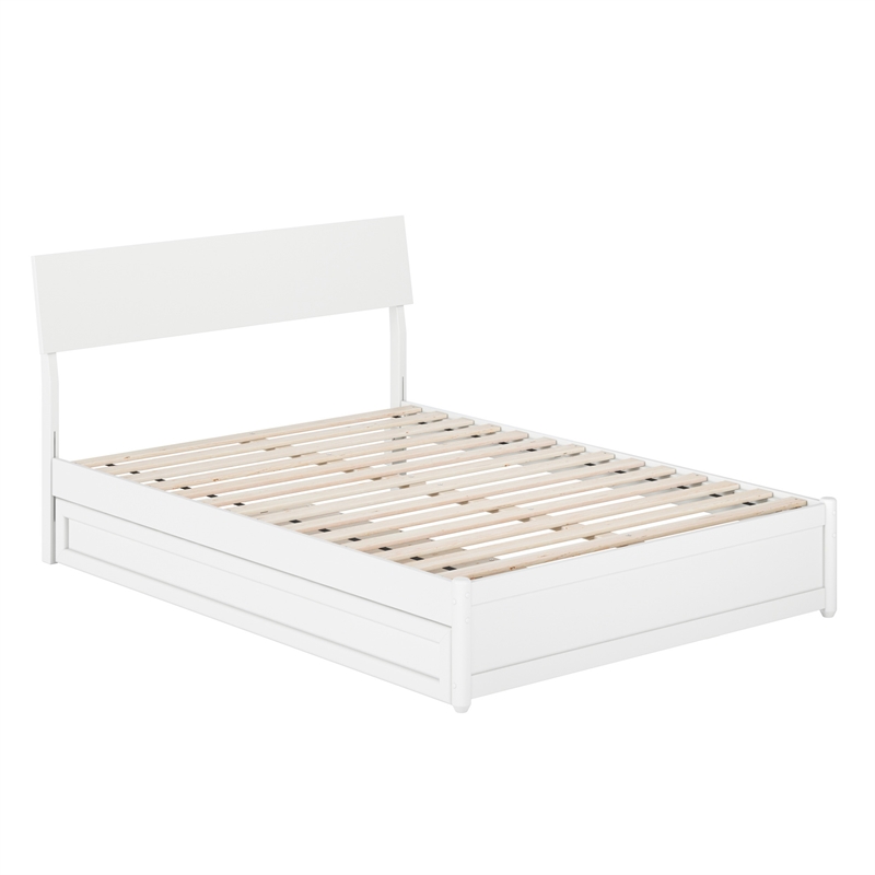 Norla Full Wood Platform Bed with Footboard and Twin Trundle in White