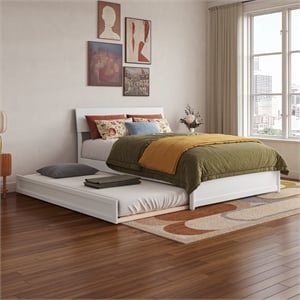 Norla Full Wood Platform Bed with Footboard and Twin Trundle in White