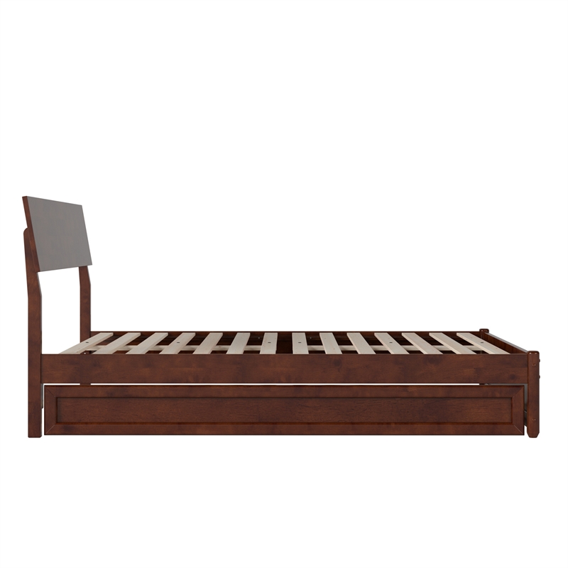 Norla Full Wood Platform Bed with Footboard and Twin Trundle in Walnut