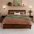 Norla Full Wood Platform Bed with Footboard and Twin Trundle in Walnut