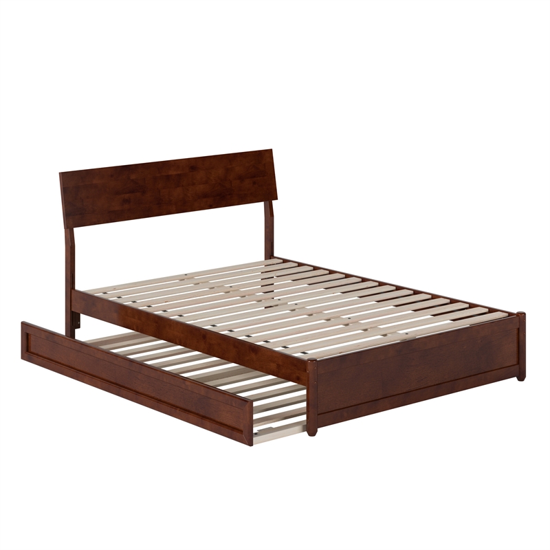 Norla Full Wood Platform Bed with Footboard and Twin Trundle in Walnut