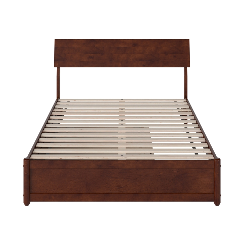 Norla Full Wood Platform Bed with Footboard and Twin Trundle in Walnut