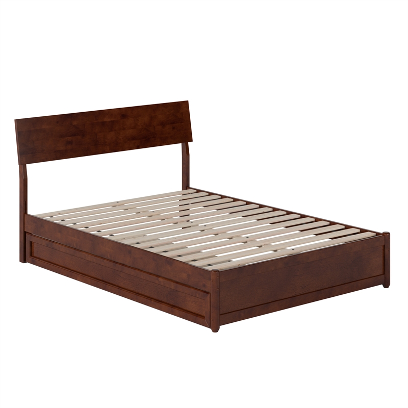 Norla Full Wood Platform Bed with Footboard and Twin Trundle in Walnut
