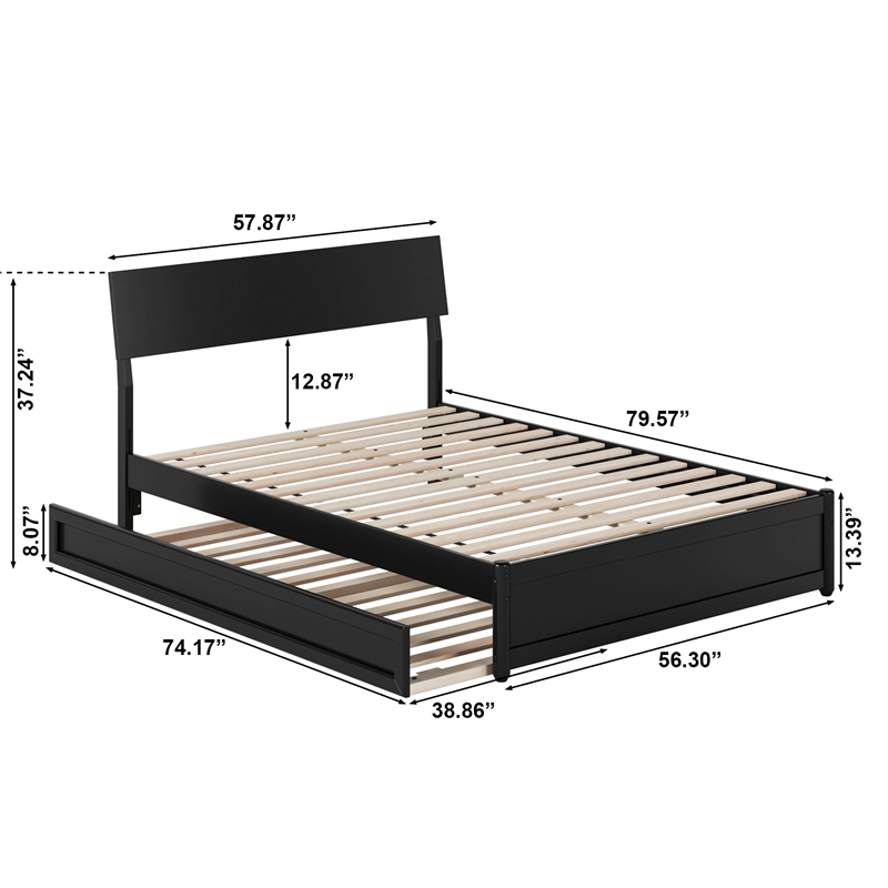 Norla Full Wood Platform Bed with Footboard and Twin Trundle in Black