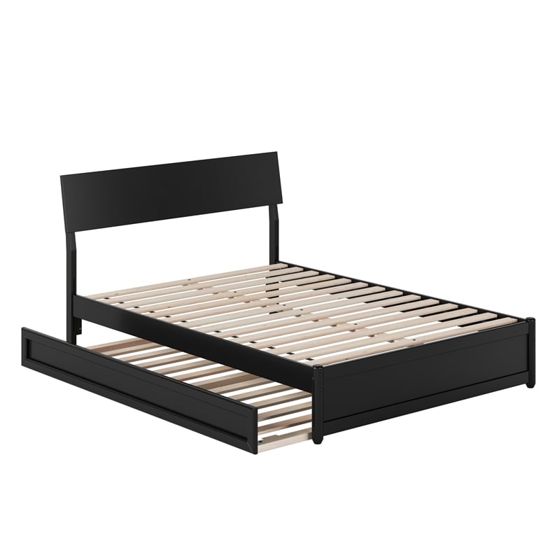 Norla Full Wood Platform Bed with Footboard and Twin Trundle in Black