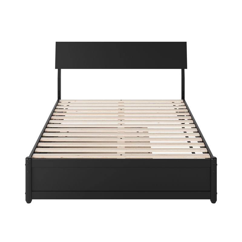 Norla Full Wood Platform Bed with Footboard and Twin Trundle in Black