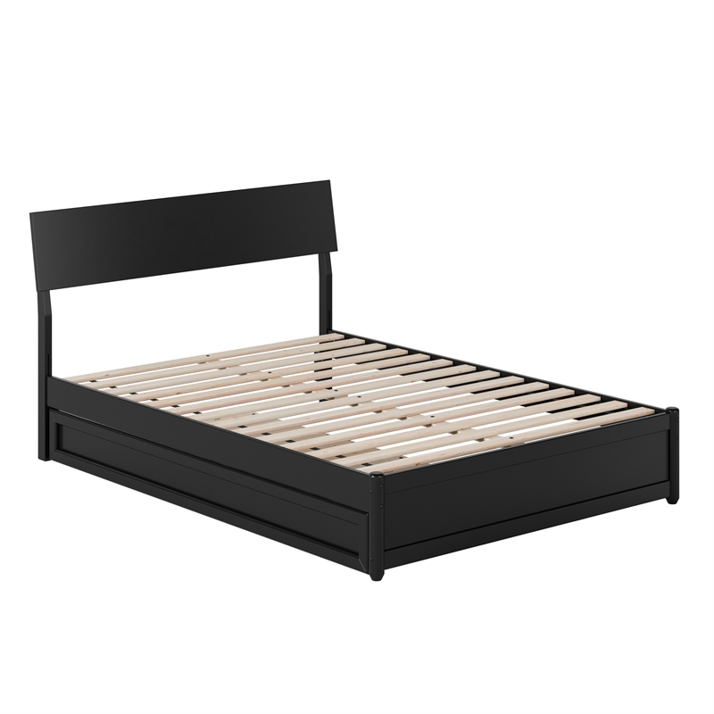 Norla Full Wood Platform Bed with Footboard and Twin Trundle in Black