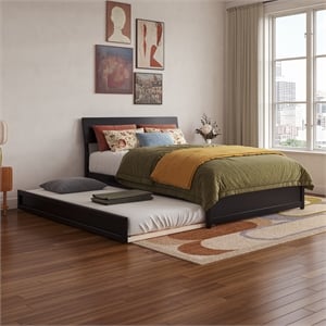 Norla Full Wood Platform Bed with Footboard and Twin Trundle in Black