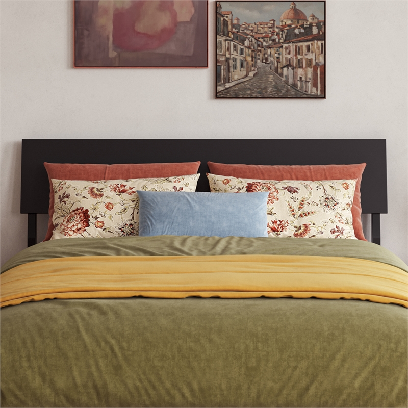 Norla Full Wood Platform Bed with Footboard and Twin Trundle in Black