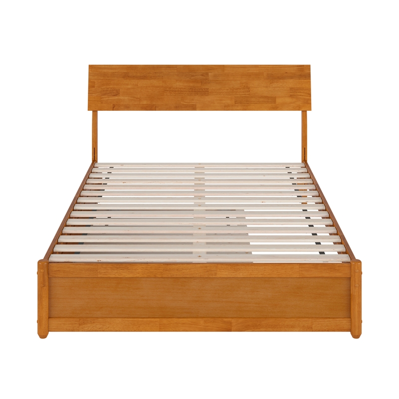 Norla Full Wood Platform Bed with Footboard and Twin Trundle in Light Toffee