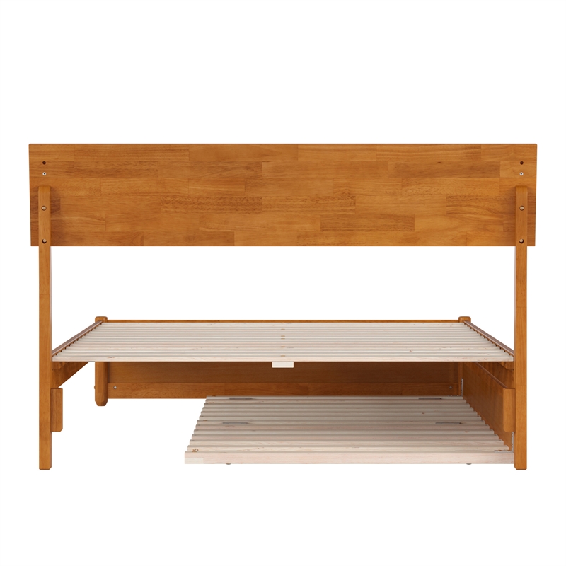 Norla Full Wood Platform Bed with Footboard and Twin Trundle in Light Toffee