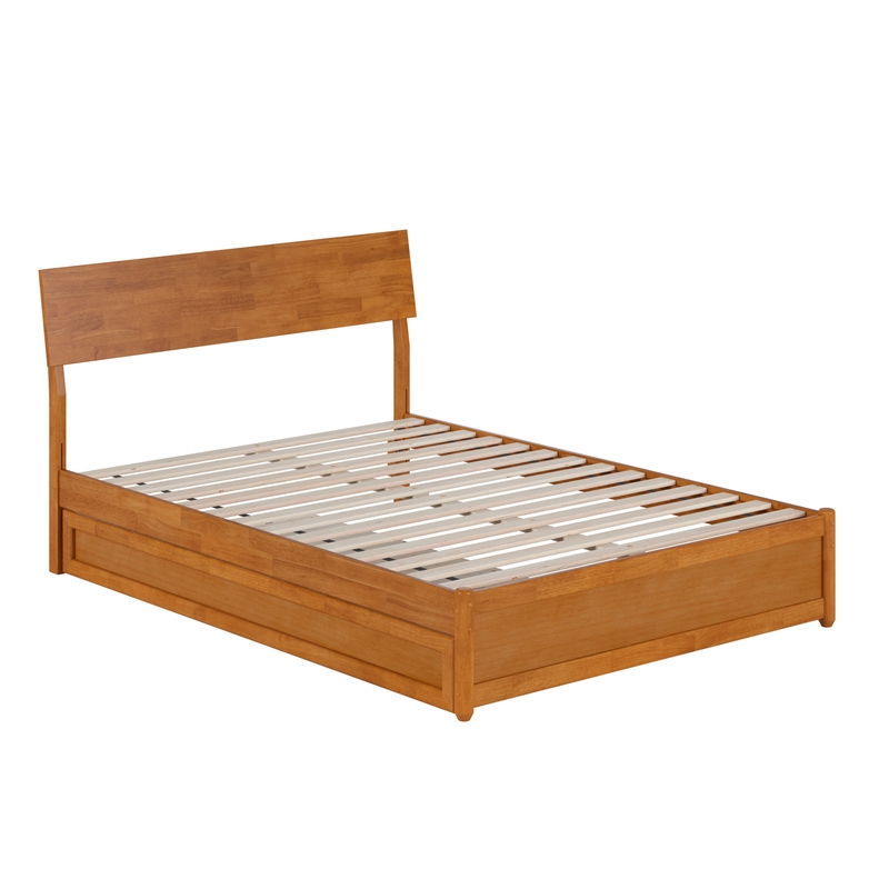 Norla Full Wood Platform Bed with Footboard and Twin Trundle in Light Toffee