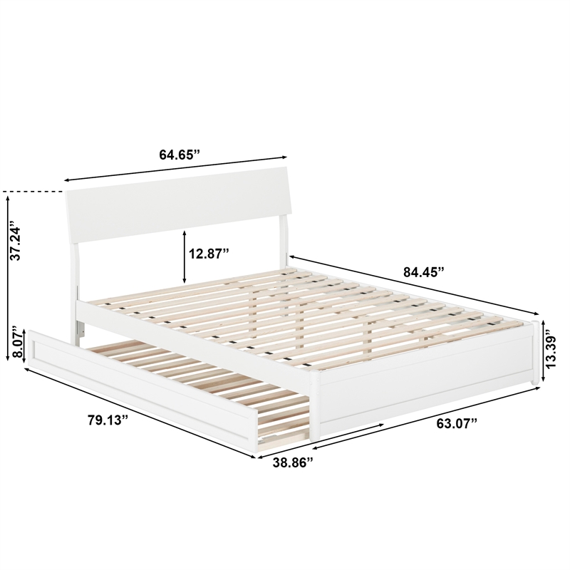Norla Queen Wood Platform Bed with Footboard and Twin XL Trundle in White