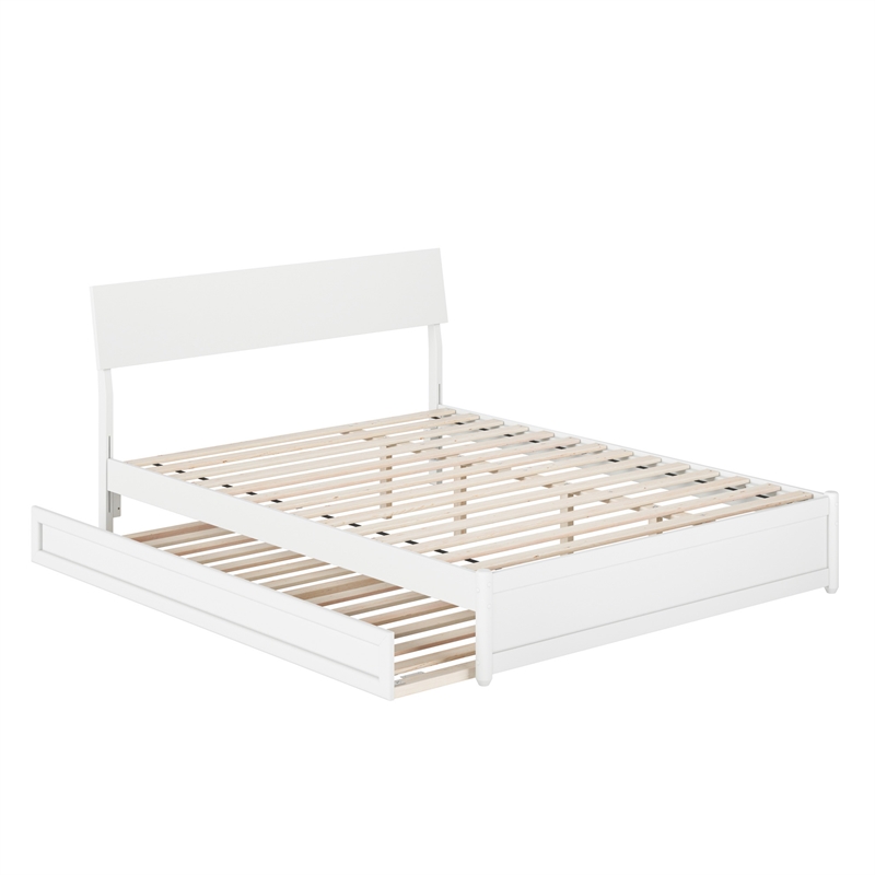 Norla Queen Wood Platform Bed with Footboard and Twin XL Trundle in White