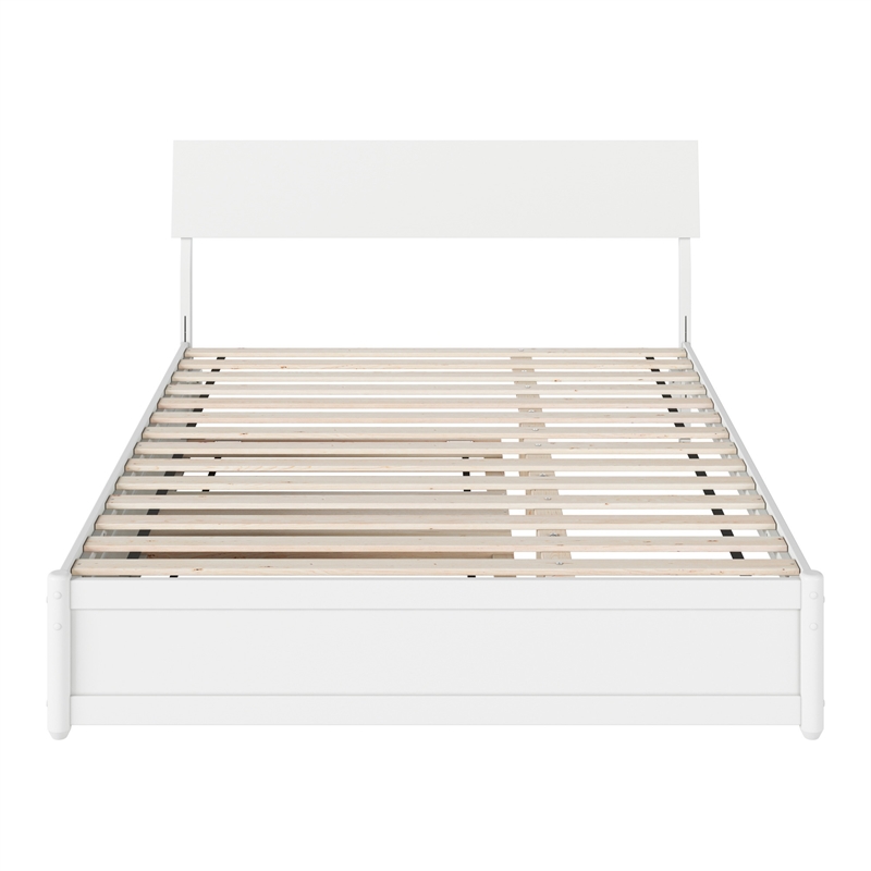 Norla Queen Wood Platform Bed with Footboard and Twin XL Trundle in White