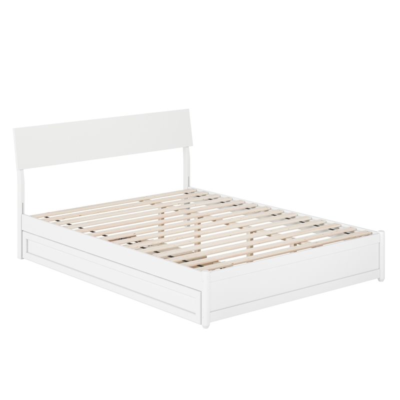 Norla Queen Wood Platform Bed with Footboard and Twin XL Trundle in White