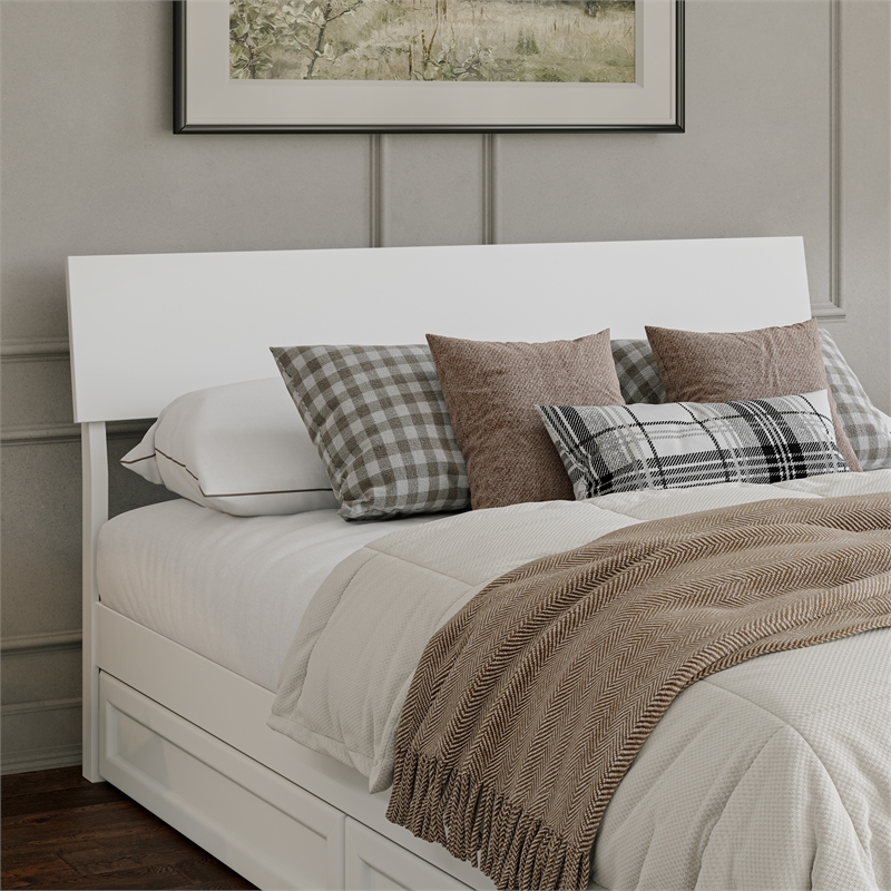 Norla Queen Wood Platform Bed with Footboard and Twin XL Trundle in White