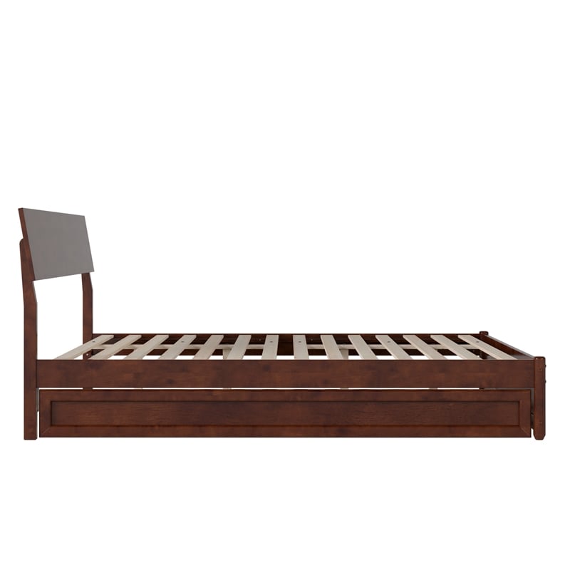 Norla Queen Wood Platform Bed with Footboard and Twin XL Trundle in Walnut