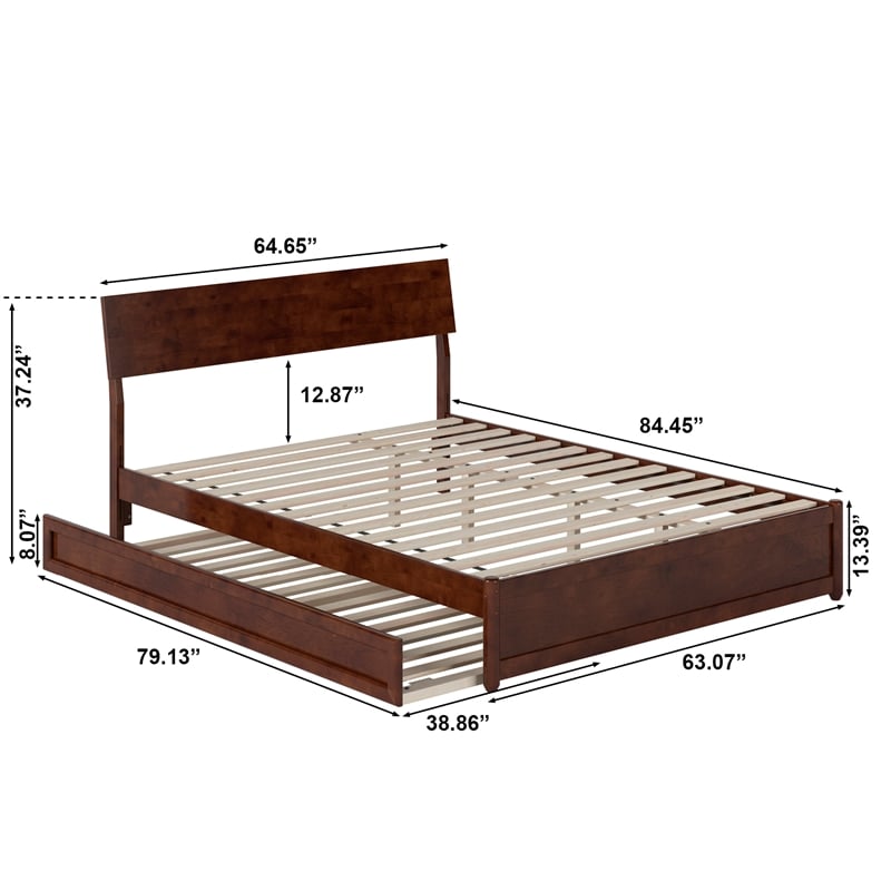 Norla Queen Wood Platform Bed with Footboard and Twin XL Trundle in Walnut