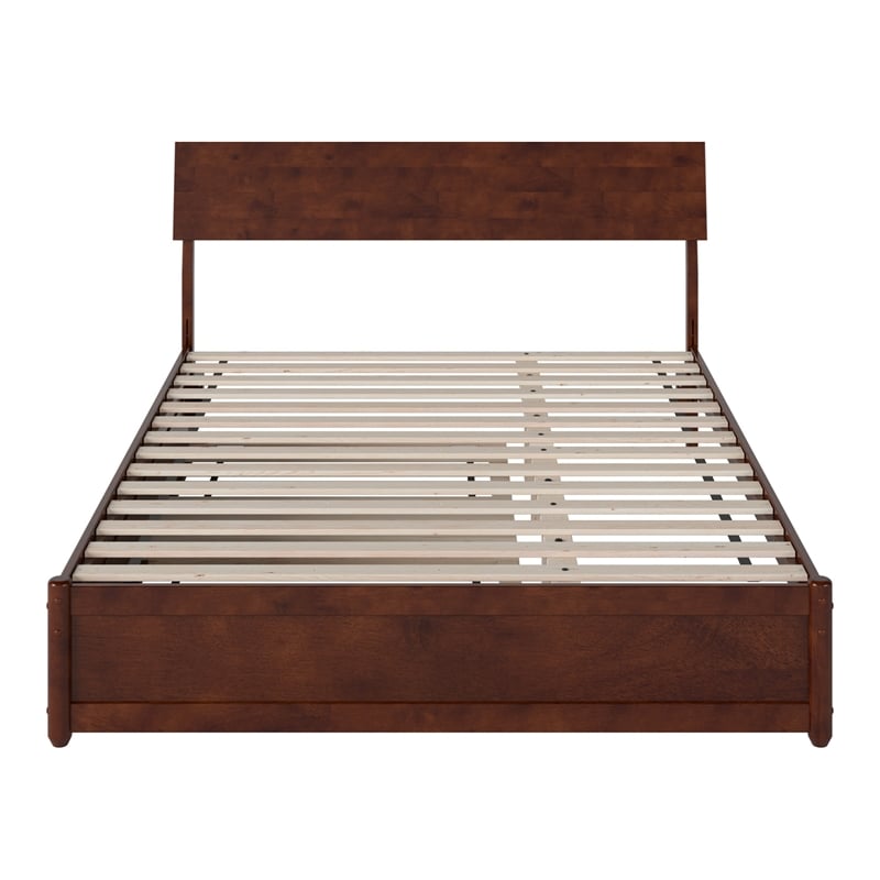 Norla Queen Wood Platform Bed with Footboard and Twin XL Trundle in Walnut