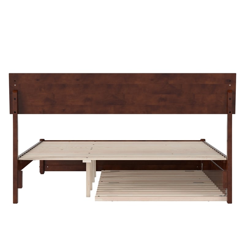 Norla Queen Wood Platform Bed with Footboard and Twin XL Trundle in Walnut